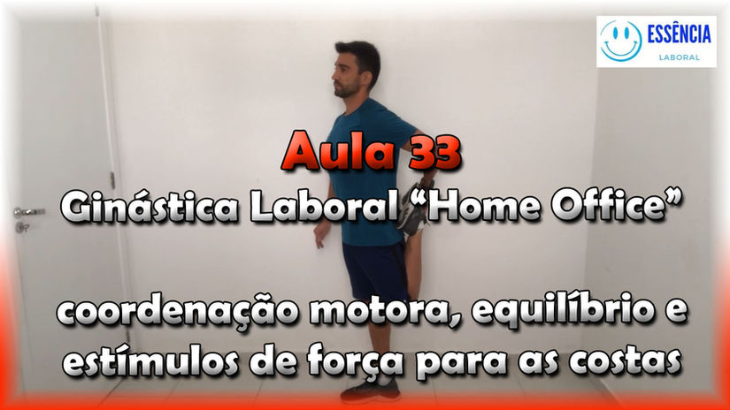 Aula 33 - Coordenação, equilíbrio e estímulos de força para costas - Ginástica Laboral "Home Office"